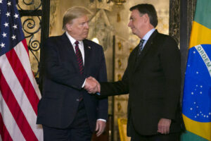 U.S. President Donald Trump, left, and Brazil's Jair Bolsonaro at Mar-a-Lago in 2020.